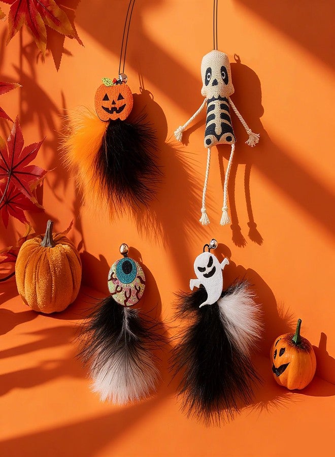 Walfront 4PCS Halloween Cat Toys, Wand Teaser Toys with Bells, Pumpkin, Ghost, Eyeball and Skull, Kitten Interactive Toys, Plush Kitten Plaything Gift Set - Image 5