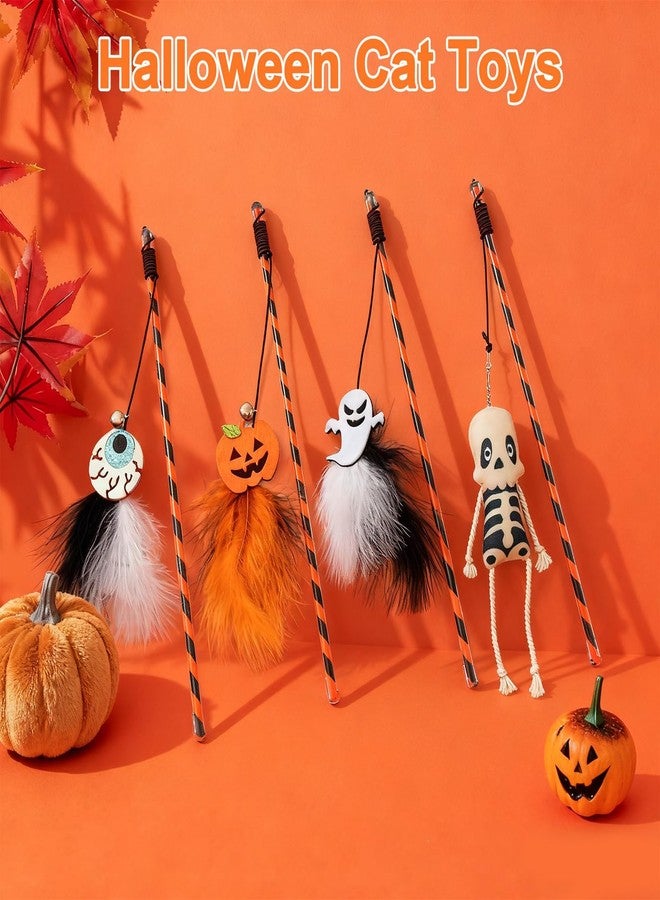 Walfront 4PCS Halloween Cat Toys, Wand Teaser Toys with Bells, Pumpkin, Ghost, Eyeball and Skull, Kitten Interactive Toys, Plush Kitten Plaything Gift Set - Image 4