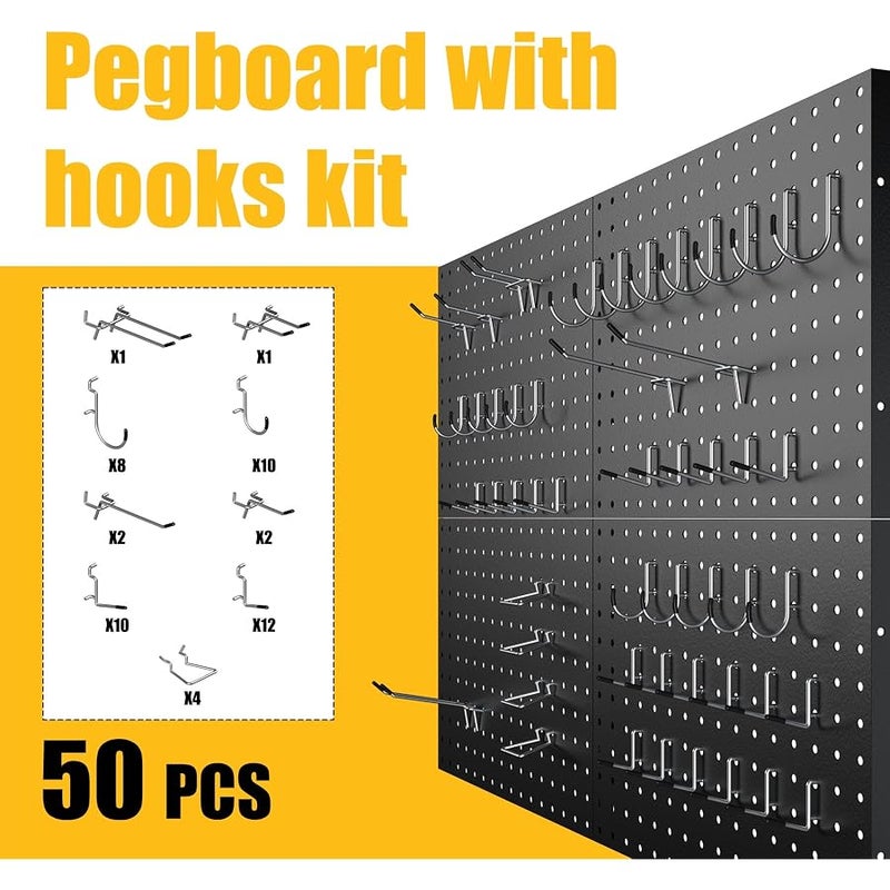 Spampur Peg Board, 4/6/8 Pack Metal Pegboard Panels White & Black Pegboards Wall Organizer with 50 Pcs Hooks, Peg Board for Walls Home, Garage Tool Storage, Office Organization, Kitchen, Craft Room - Image 5