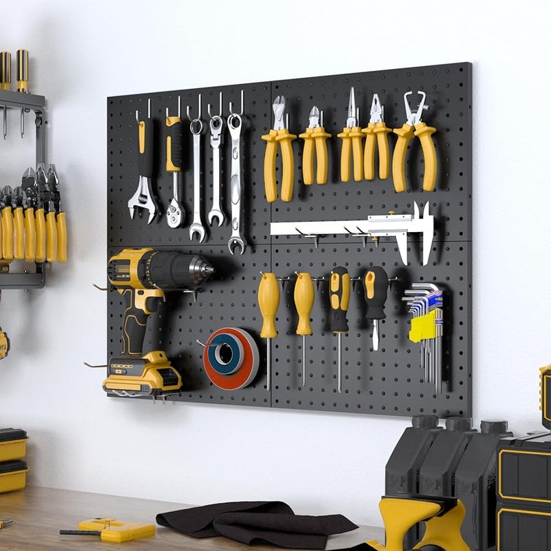 Spampur Peg Board, 4/6/8 Pack Metal Pegboard Panels White & Black Pegboards Wall Organizer with 50 Pcs Hooks, Peg Board for Walls Home, Garage Tool Storage, Office Organization, Kitchen, Craft Room - Image 2