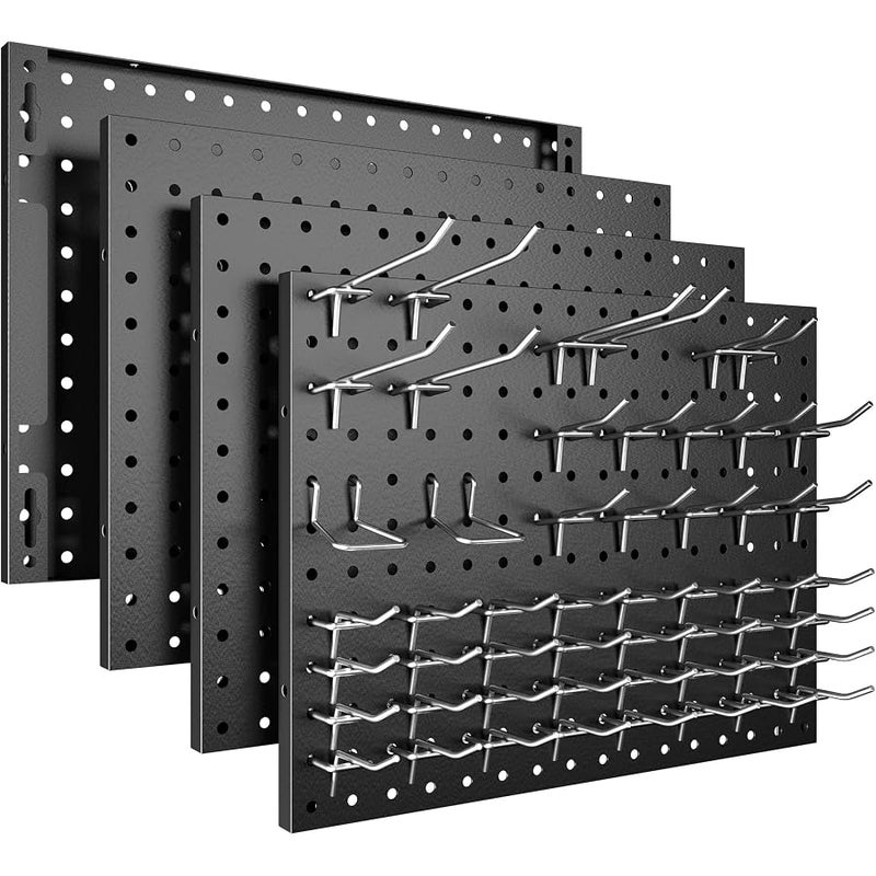 Spampur Peg Board, 4/6/8 Pack Metal Pegboard Panels White & Black Pegboards Wall Organizer with 50 Pcs Hooks, Peg Board for Walls Home, Garage Tool Storage, Office Organization, Kitchen, Craft Room - Image 1