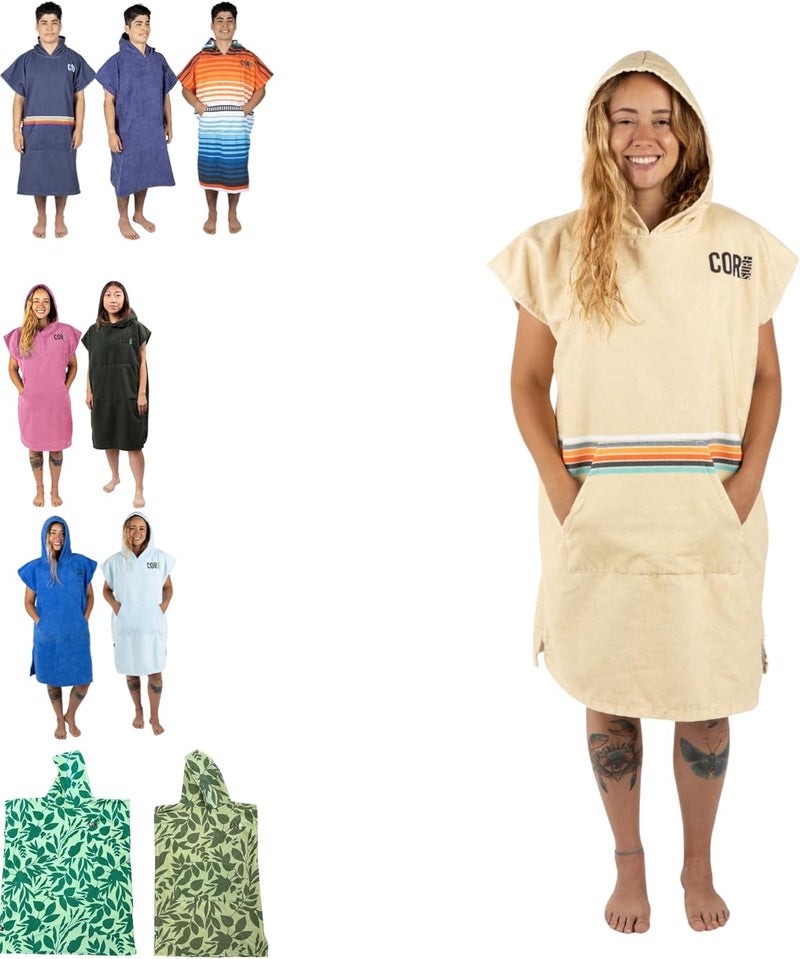 COR Surf Store رداء تغيير بونشو مع غطاء ورقم جيب أمامي | منشفة ميكروفايبر سميكة سريعة الجفاف - Image 1