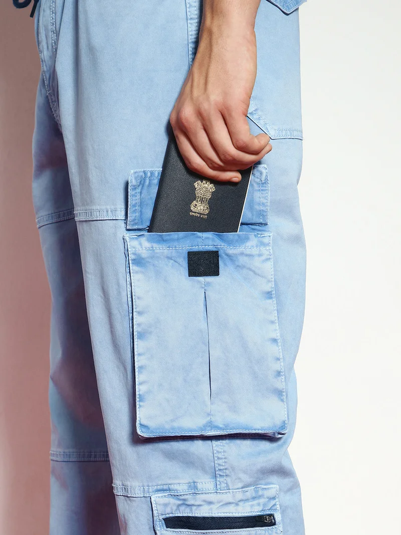 Urbano Fashion  Urbano Fashion Men's Ice Blue Loose Baggy Fit Travel Cargo Jeans with 8 Pockets Stretchable for Men | Best Price UAE
