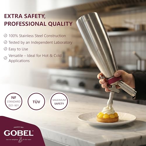 GOBEL Stainless Steel Professional Whipped Cream Dispenser 1 Quart For Hot and Cold Preparations Dishwasher safe NF Certified - Image 3