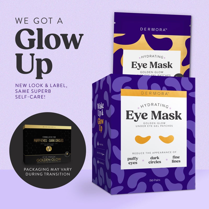 DERMORA Golden Glow Under Eye Patches | Rejuvenating Treatment | Dark Circles, Puffy Eyes, Refreshing, Revitalizing, Travel, Wrinkles | 50 Pairs Eye Gels - Image 2