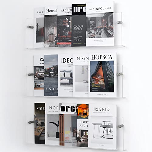 XOHYW Clear Acrylic Brochure Holder Wall Mount 3 Tier, Hanging Bookshelf Magazine Rack Literature Storage Rack for Waiting Room, Living Room, Office, Home Display - Image 1