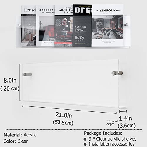 XOHYW Clear Acrylic Brochure Holder Wall Mount 3 Tier, Hanging Bookshelf Magazine Rack Literature Storage Rack for Waiting Room, Living Room, Office, Home Display - Image 2