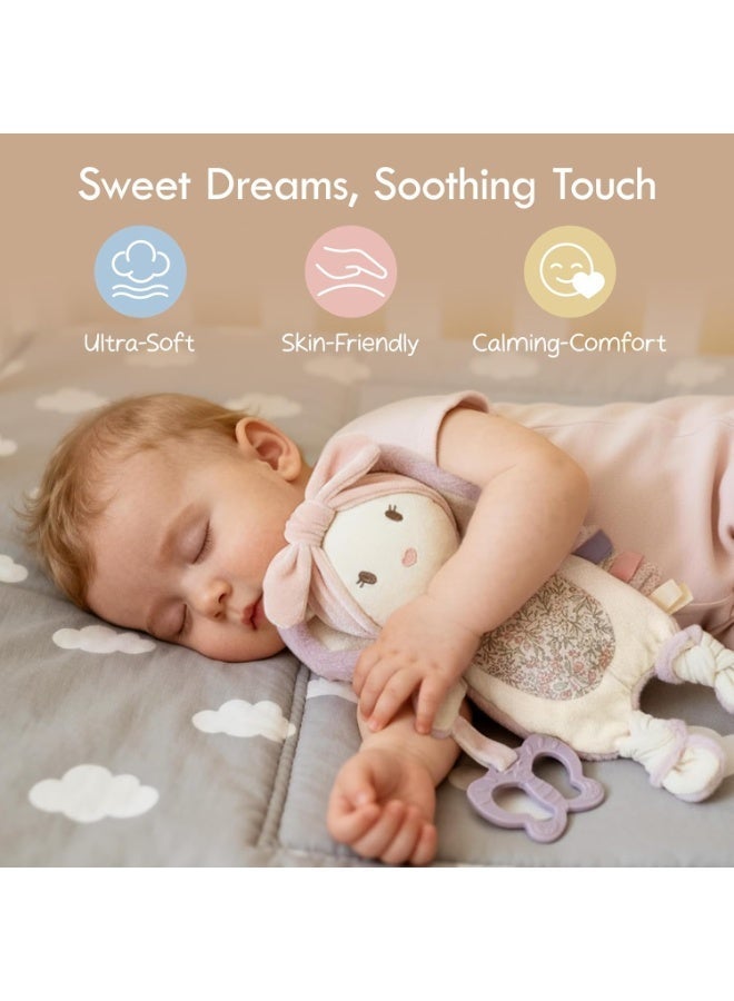 Moonkie Baby Lovey with Silicone Teether, Bunny Security Blanket with Textured Ribbons, Crinkle Toys, Soft Minky Velour & Natural Cotton, Newborn Girl Gift for Baby Shower or Birthday - Image 2