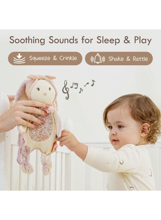 Moonkie Baby Lovey with Silicone Teether, Bunny Security Blanket with Textured Ribbons, Crinkle Toys, Soft Minky Velour & Natural Cotton, Newborn Girl Gift for Baby Shower or Birthday - Image 4