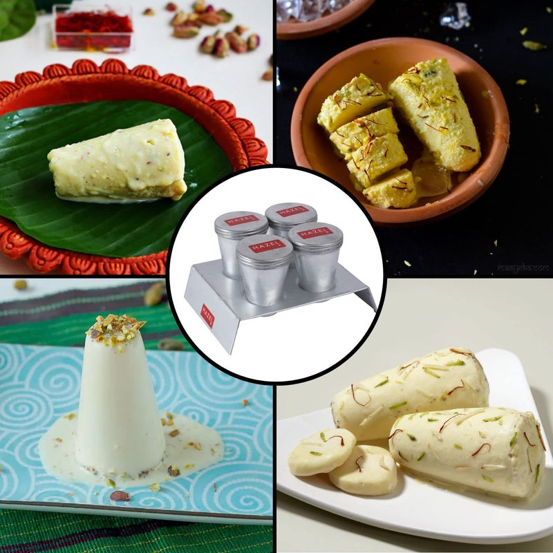 Hazel Kulfi Moulds Set Aluminium | Traditional Ice Cream Medium Mould Set of 4 | Kulfi Moulds Set with Stand | Reusable Ice Cream Maker Popsicle Mould - Image 5