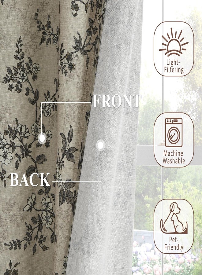 StangH Classic Floral Curtains Vintage Printed Butterfly Pattern Thick Linen Textured Non-See-Through Drapes for Sliding Door/Guest Room/Kid's Room,52Wx84L，Porcelain,2 Panels - Image 5