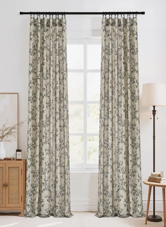 StangH Classic Floral Curtains Vintage Printed Butterfly Pattern Thick Linen Textured Non-See-Through Drapes for Sliding Door/Guest Room/Kid's Room,52Wx84L，Porcelain,2 Panels - Image 1