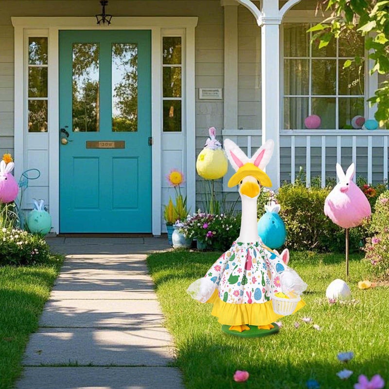 JcHrmers Easter Goose Outfit Bunny and Eggs Porch Goose Clothes Fits 23" Cement Plastic Goose Statue for Outdoor Garden Lawn Yard Patio Decor (Pink) - Image 4