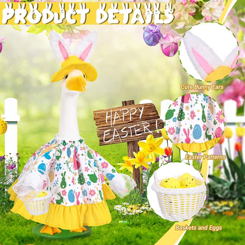 JcHrmers Easter Goose Outfit Bunny and Eggs Porch Goose Clothes Fits 23" Cement Plastic Goose Statue for Outdoor Garden Lawn Yard Patio Decor (Pink) - Image 2