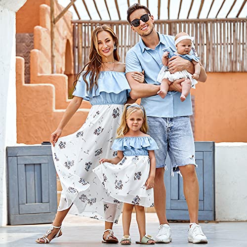 PopReal Family Matching Outfits Mommy and Me Dresses Floral Printed Men Boy Shirt Girl Romper - Image 2