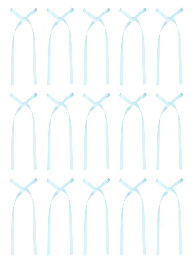 MECCANIXITY 20 Pcs Bow Cake Toppers, 3x5.7 Inch Bow Cupcake Toppers Satin Bowknot Bow Party Decorations for Cake Dessert Craft DIY Decorating Wedding Birthday Party, Light Blue - Image 2