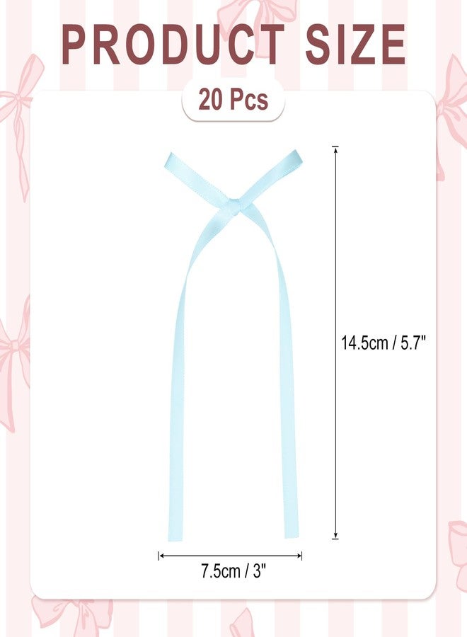 MECCANIXITY 20 Pcs Bow Cake Toppers, 3x5.7 Inch Bow Cupcake Toppers Satin Bowknot Bow Party Decorations for Cake Dessert Craft DIY Decorating Wedding Birthday Party, Light Blue - Image 3