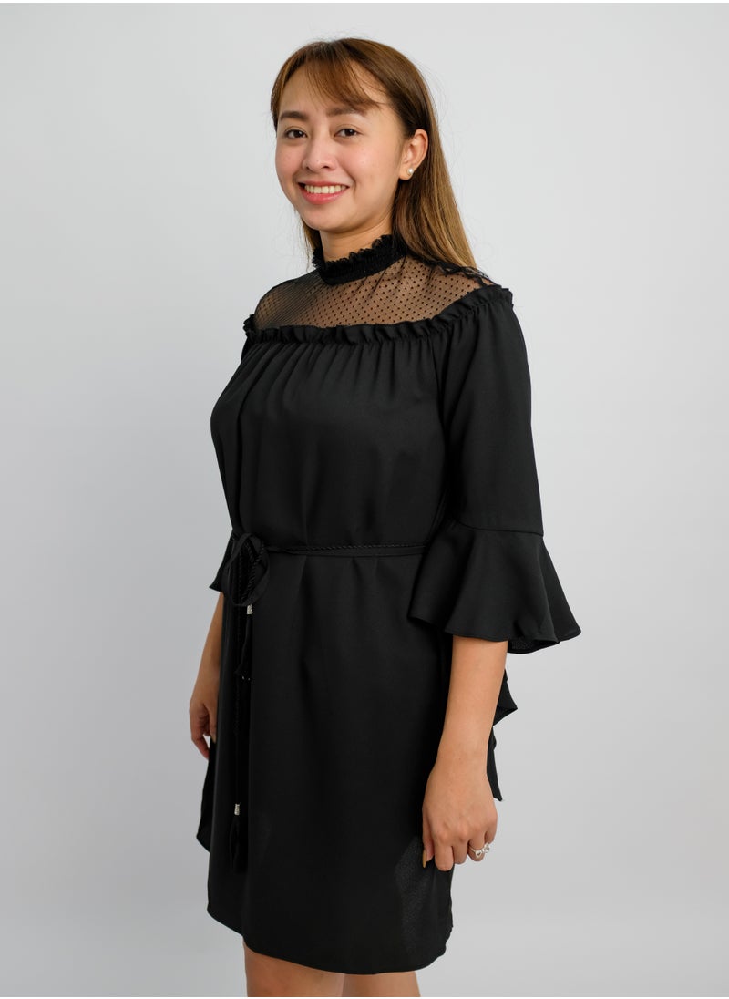 ONLY - Women’s Net Neck Swing Comfortable Dress in Black - Image 1