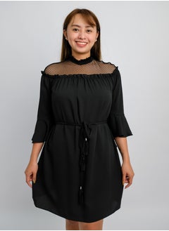 Women’s Net Neck Swing Comfortable Dress in Black
