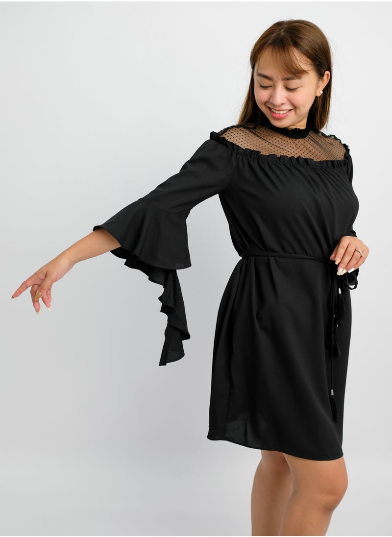 ONLY - Women’s Net Neck Swing Comfortable Dress in Black - Image 1