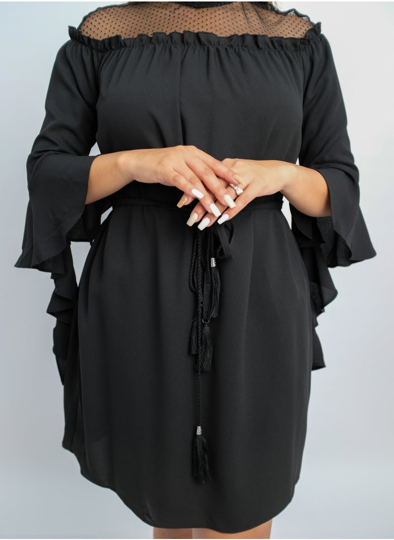 ONLY - Women’s Net Neck Swing Comfortable Dress in Black - Image 1