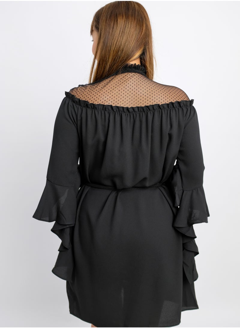 ONLY - Women’s Net Neck Swing Comfortable Dress in Black - Image 1