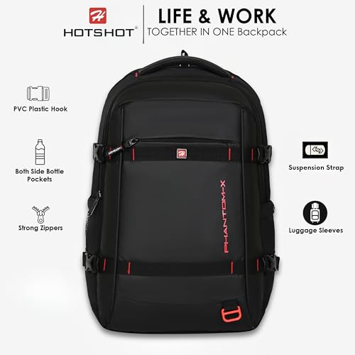 HOT SHOT PHANTOM-X,Detachable Key Ring,Trolley sleeve,Suspension straps,laptop backpack for men,bag for men,office&college,32L for men & women - Image 2