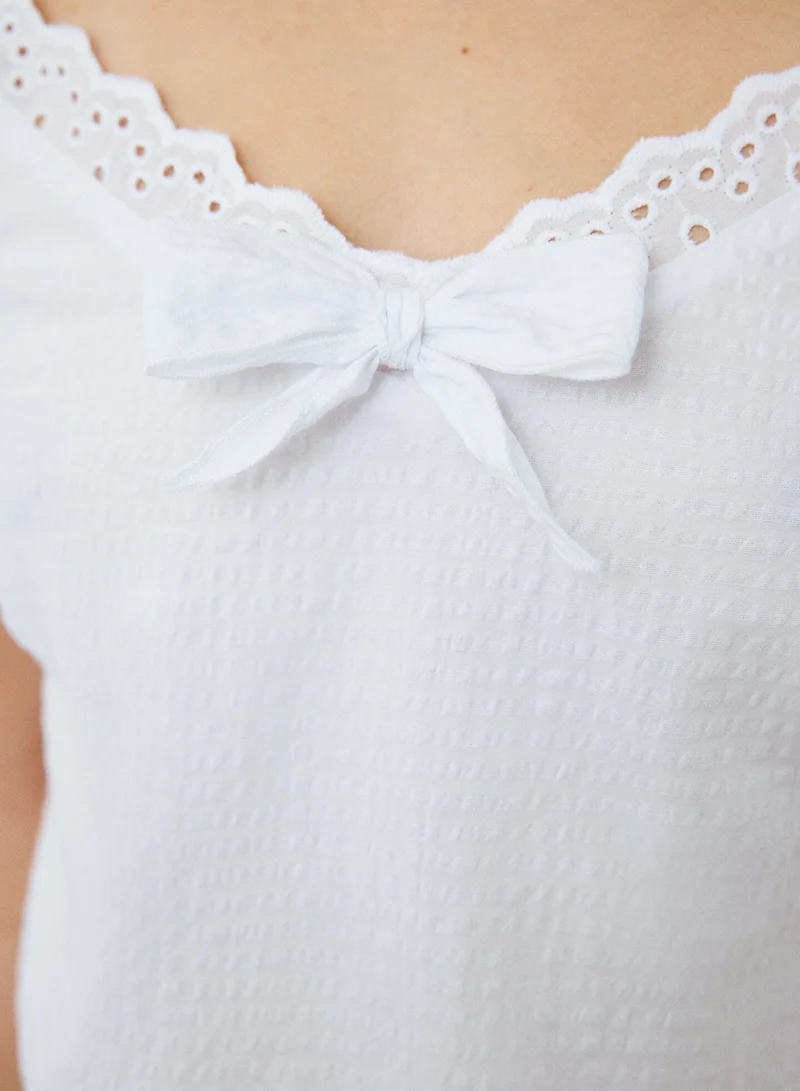 Penti White Ruched V Neck Adjustable Strap Shorts Pyjama Set