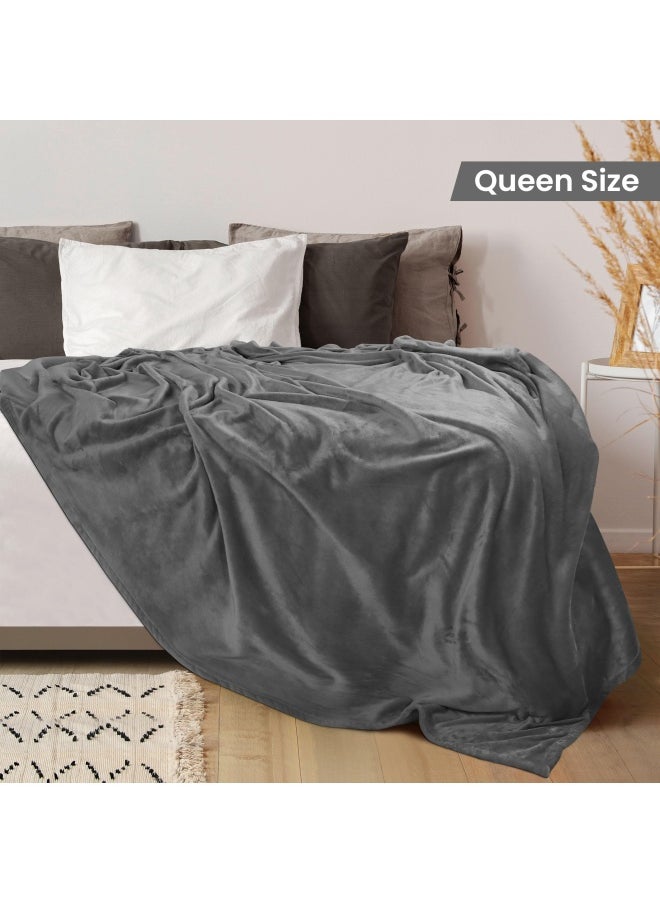 Utopia Bedding - Fleece Blanket Queen Size Grey 300Gsm Luxury Bed Blanket Anti Static Fuzzy Soft Blanket Microfiber 90X90 Inches - Image 1