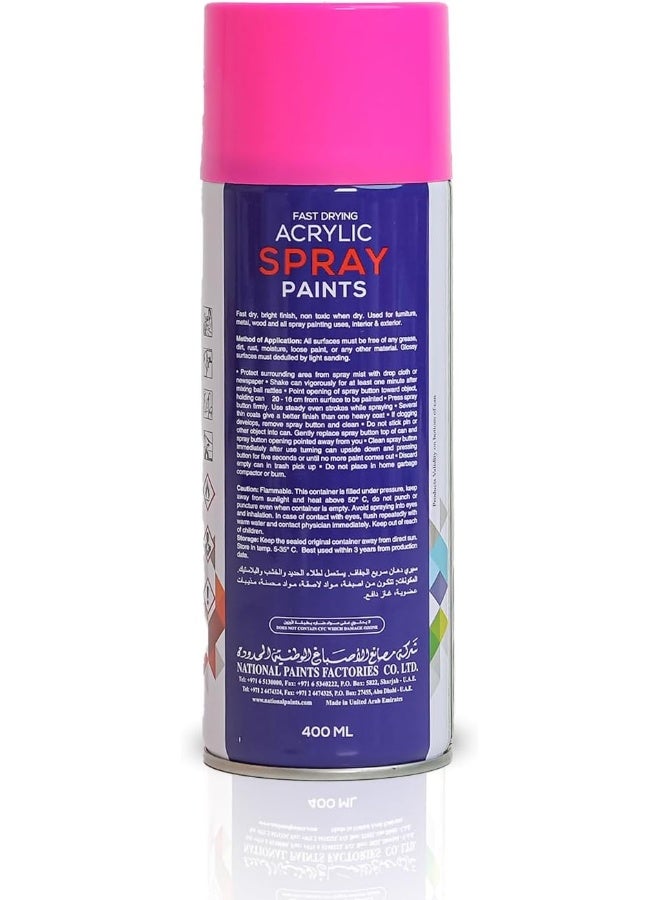 NATIONAL PAINTS Fast Drying Acrylic Spray Paint - Fluorescent Pink 760 - Image 2