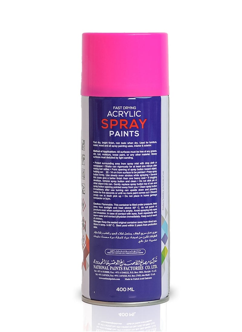 NATIONAL PAINTS - Fast Drying Acrylic Spray Paint - FLUORESCENT PINK 760 - Image 1