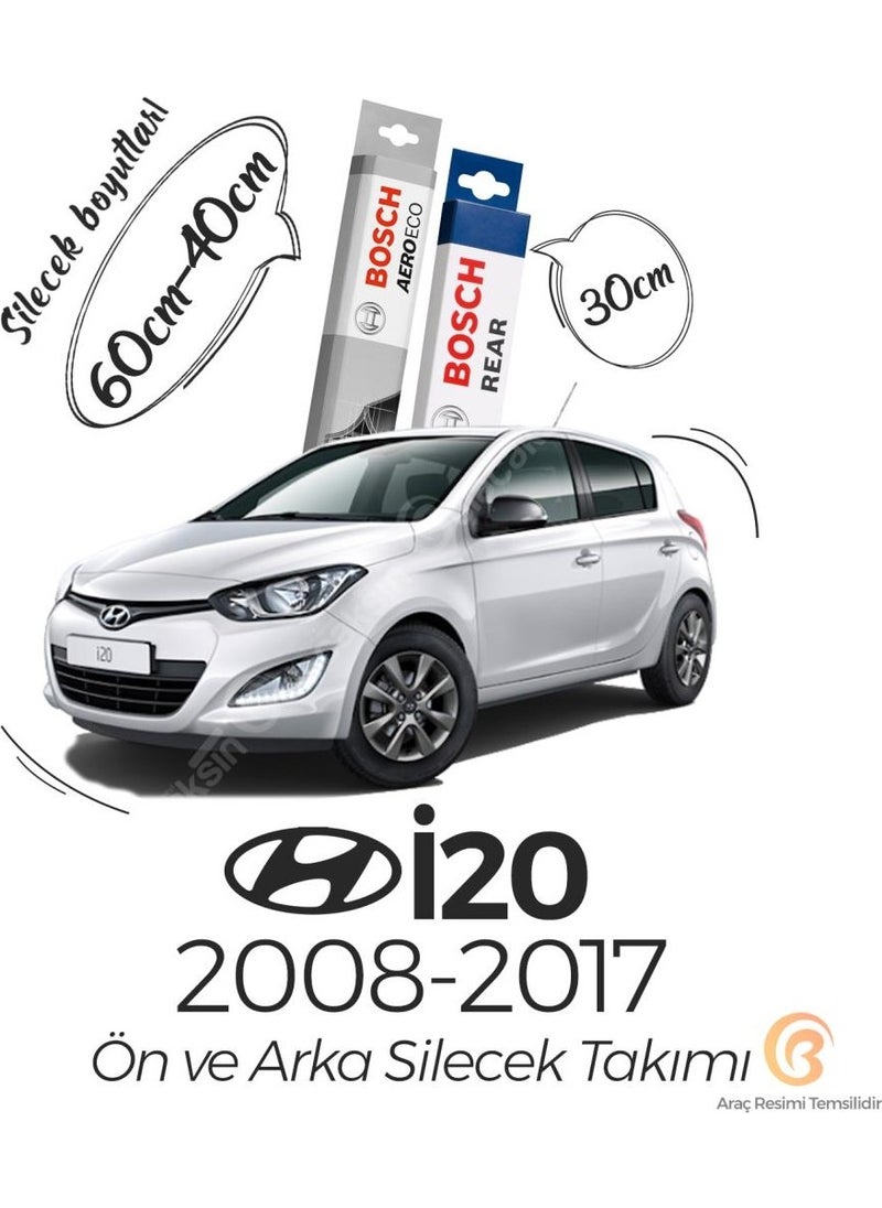 BOSCH Hyundai I20 Front and Rear Wiper Set (2008-2014) Aeroeco  - Image 2