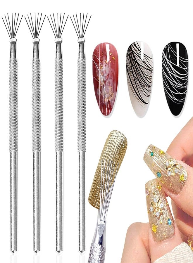 DANNEASY 4pcs 7-Pin Nail Liner, Stripe Lines Nail Art Pens Flexible Pins Ultra-thin Line Nail Brush, Spider Gel Manicure Tools Nail Art Line Painting Brushes Wire Drawing Pen - Image 1