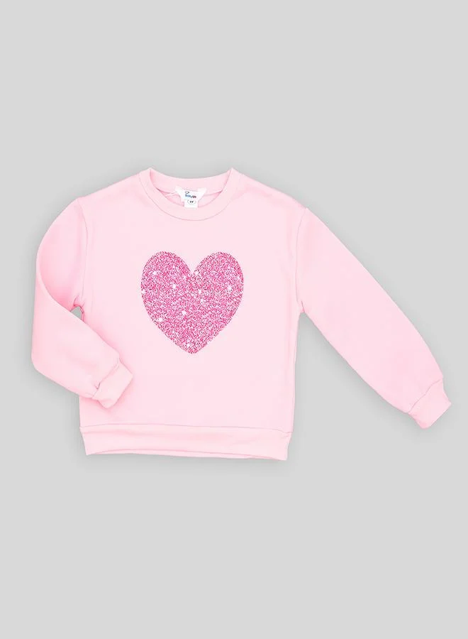 babyqlo Pink Glitter Heart Tracksuit For Girls
