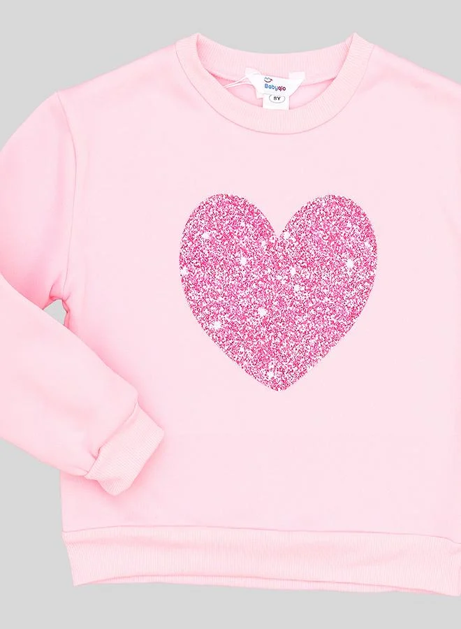 babyqlo Pink Glitter Heart Tracksuit For Girls