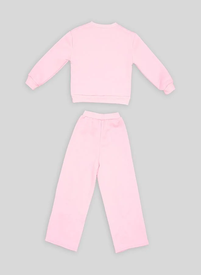 babyqlo Pink Glitter Heart Tracksuit For Girls