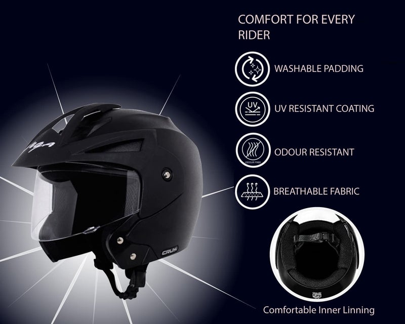 Vega Crux ISI Certified Flip-Up Helmet for Men and Women with Clear Visor(Black, Size:M) - Image 5