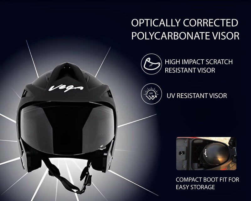 Vega Crux ISI Certified Flip-Up Helmet for Men and Women with Clear Visor(Black, Size:M) - Image 3