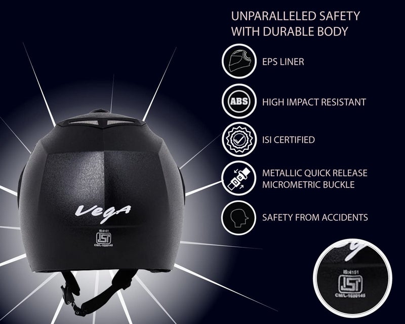 Vega Crux ISI Certified Flip-Up Helmet for Men and Women with Clear Visor(Black, Size:M) - Image 4