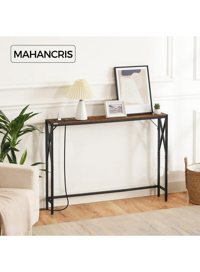 MAHANCRIS طاولة صوفا MAHANCRIS مع محطة شحن، طاولة كونسول ضيقة 39.4 بوصة لمدخل المنزل، طاولة أريكة رفيعة للممر، للمدخل، الردهة، غرفة المعيشة، الممر، بني ريفي CTHR151E01 - Image 4