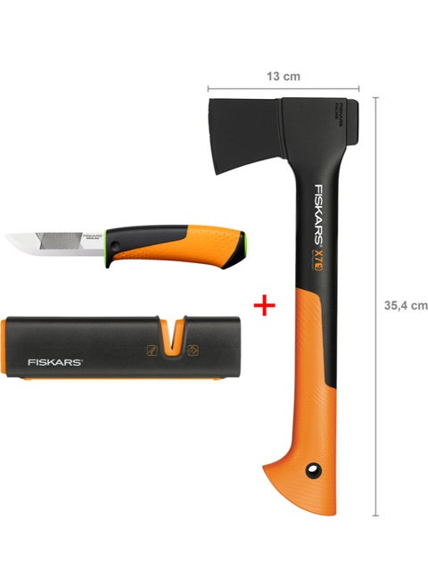 Chopping Axe Xs-X7 + Heavy Duty Knife with Sharpener + Axe and Knife Sharpener