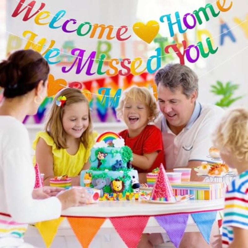 Welcome Home Banners, 3Pcs Colorful Pre-Strung Welcome Home Banner, Welcome Home We Missed You So Much Banner, for Family Gatherings, Baby Shower, Military Homecoming, Welcome Back Parties - Image 2