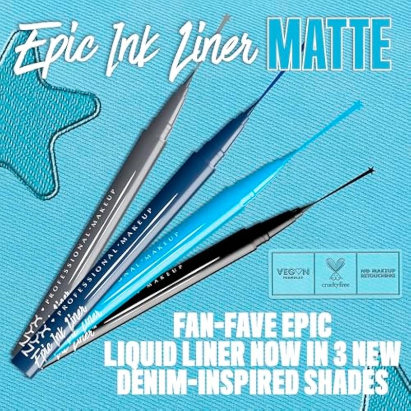 NYX PROFESSIONAL MAKEUP Epic Ink Liner, Waterproof Matte Liquid Eyeliner with Vegan Formula - Mid Night Rise (Deep Navy) - Image 3