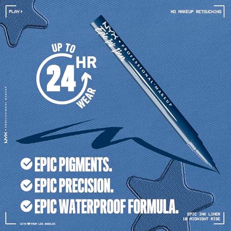 NYX PROFESSIONAL MAKEUP Epic Ink Liner, Waterproof Matte Liquid Eyeliner with Vegan Formula - Mid Night Rise (Deep Navy) - Image 2