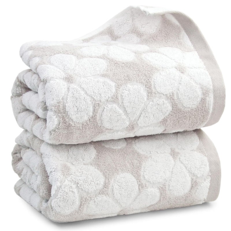 Soft Bath Towels 2 Pack Super Absorbent Shower Towels 275x55 Inches Cute Floral Jacquard Bathroom Set Cotton Light Beige
