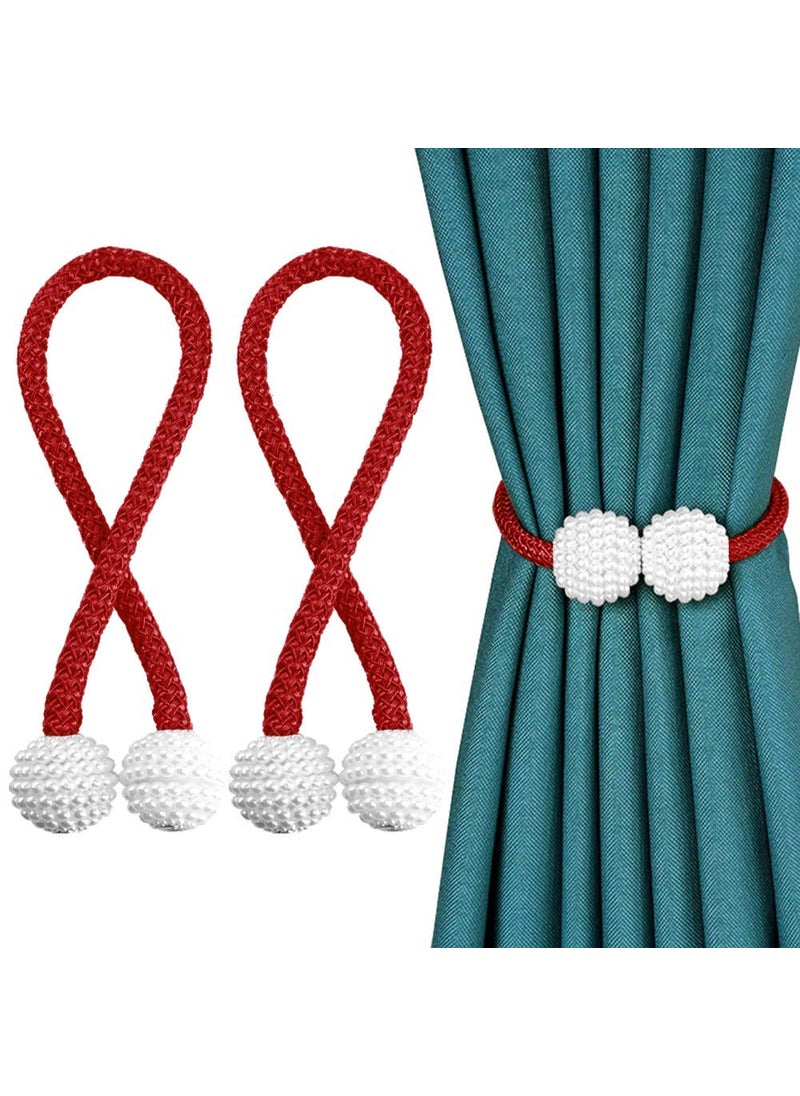 RAMCHA RAMCHA Round Pearl Polyester and Magnet Curtain Tiebacks Drapery Holdbacks Binding Tie Band for Living Room Decoration Medium Maroon Set of 2 Pieces Standard SWT137  - Image 1