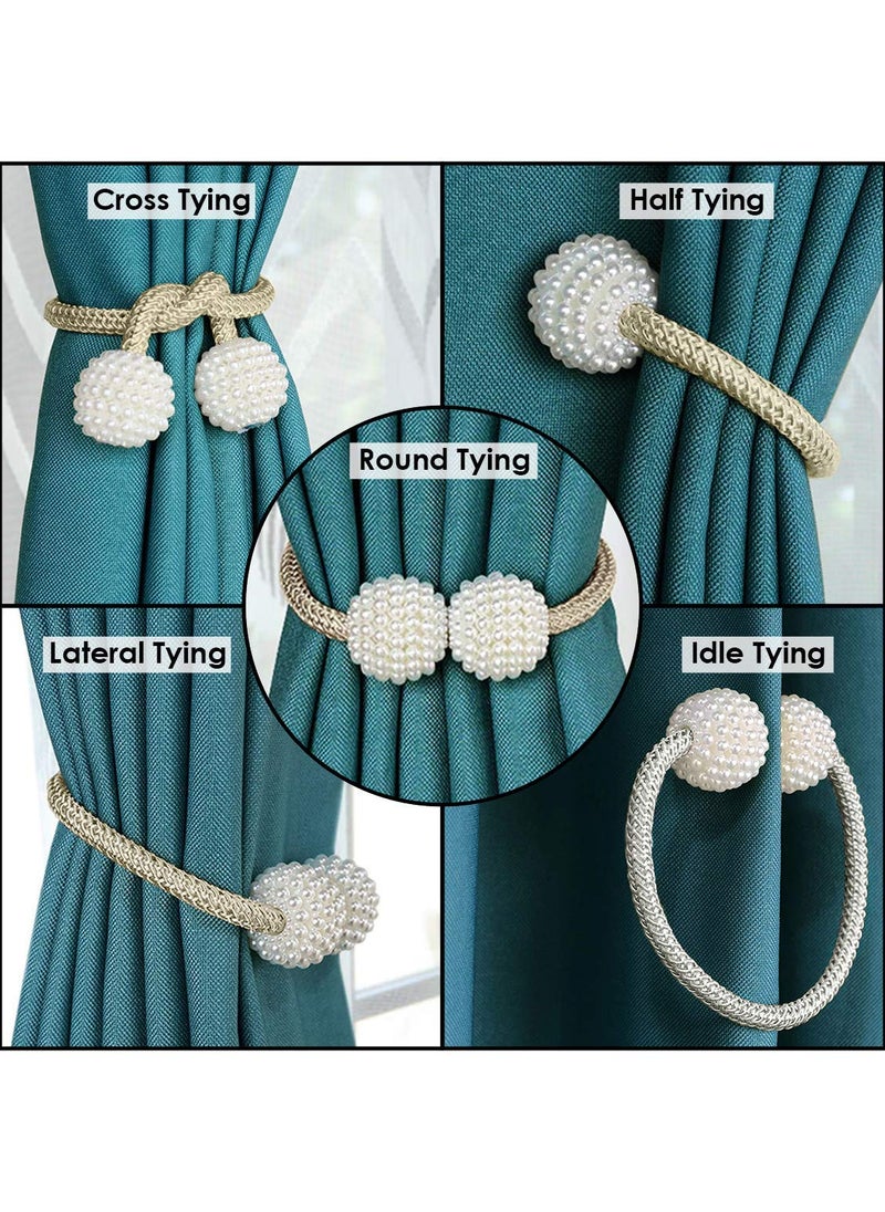 RAMCHA RAMCHA Round Pearl Polyester and Magnet Curtain Tiebacks Drapery Holdbacks Binding Tie Band for Living Room Decoration Medium Maroon Set of 2 Pieces Standard SWT137  - Image 4
