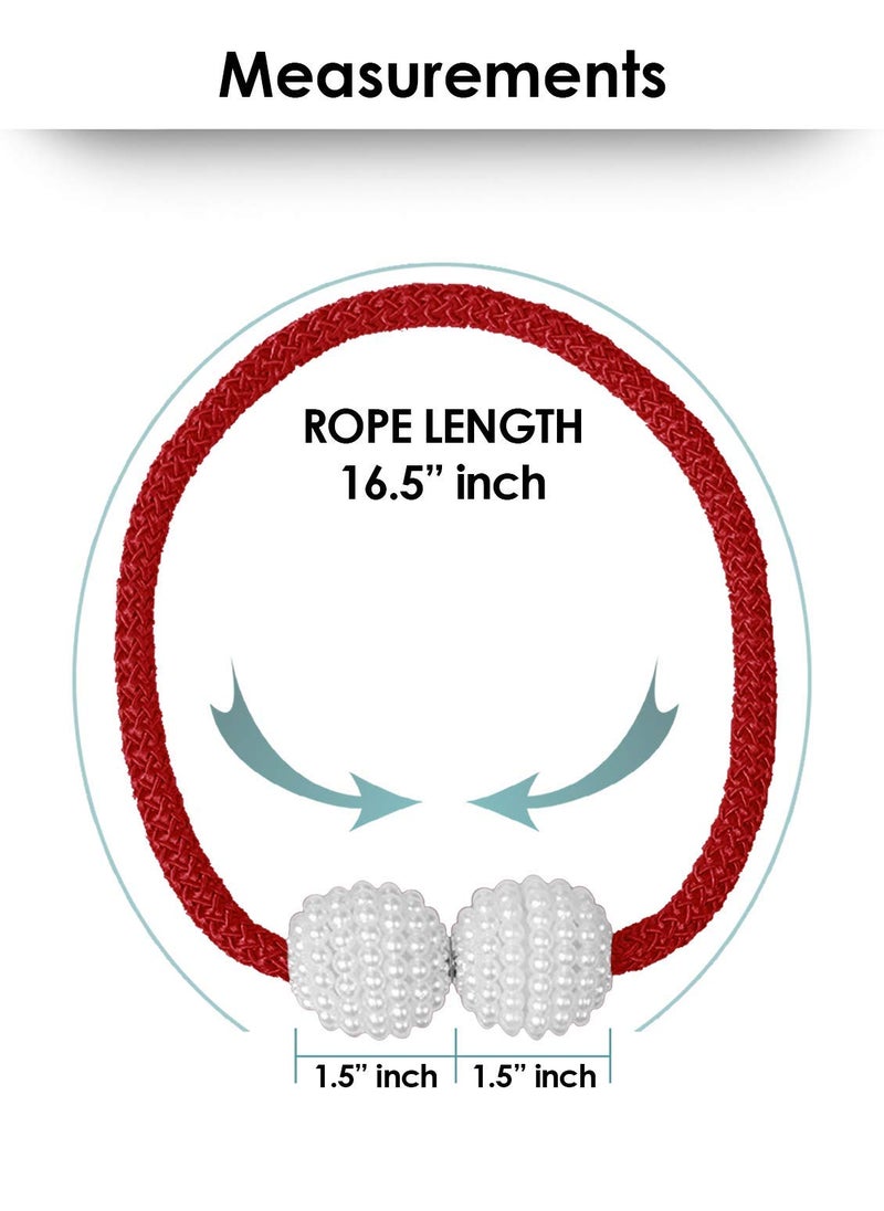 RAMCHA RAMCHA Round Pearl Polyester and Magnet Curtain Tiebacks Drapery Holdbacks Binding Tie Band for Living Room Decoration Medium Maroon Set of 2 Pieces Standard SWT137  - Image 2