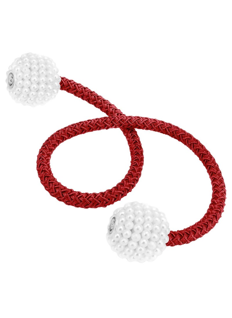 RAMCHA RAMCHA Round Pearl Polyester and Magnet Curtain Tiebacks Drapery Holdbacks Binding Tie Band for Living Room Decoration Medium Maroon Set of 2 Pieces Standard SWT137  - Image 3