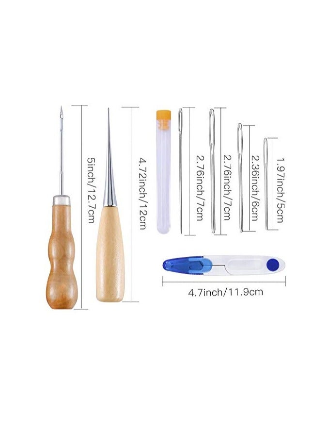 33Pcs Leather Waxed Thread 1mm, 264 Yards 150D Waxed Thread Cord for Leather, DIY Leather Craft Tools Kit with Hand Sewing Needles, Drilling Awl, Thimble, Soft Tape Measure - Image 5